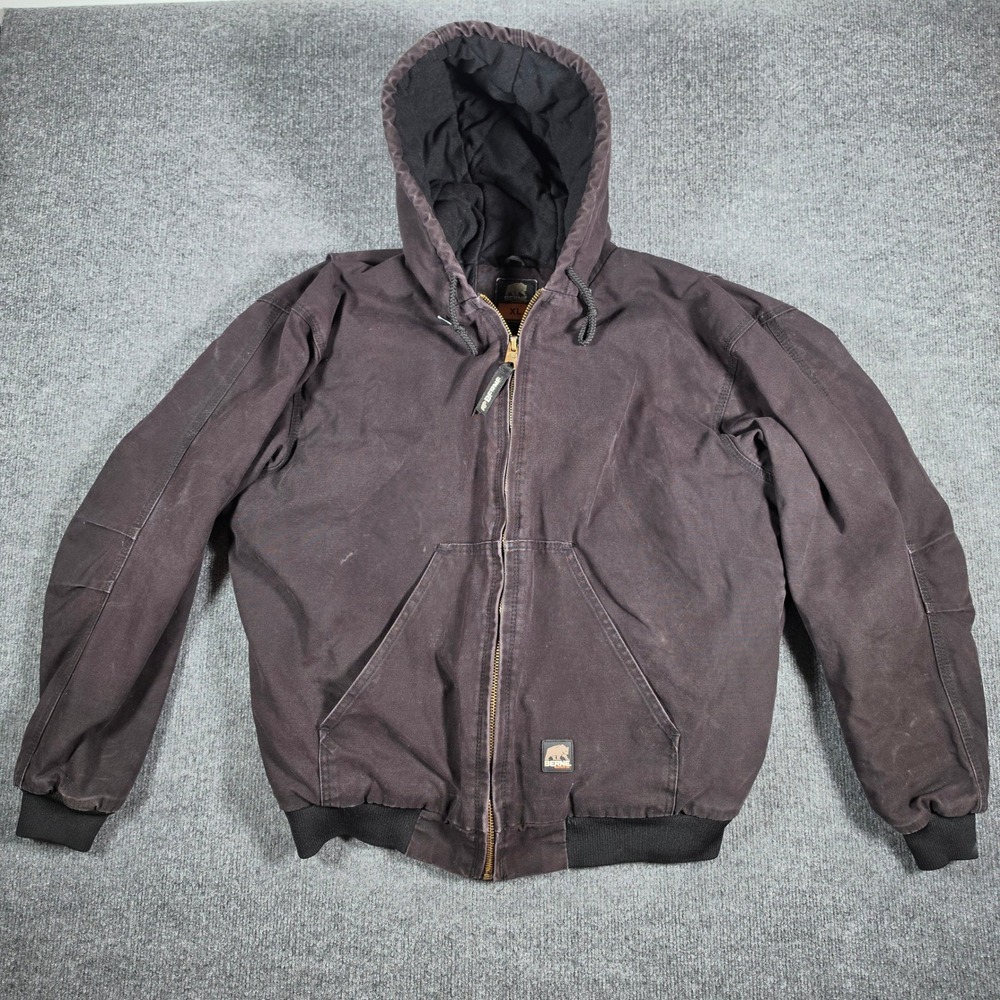 Berne Mens XL Regular Black Duck Canvas Hooded Work Jacket HJ51BK Quilted Lined